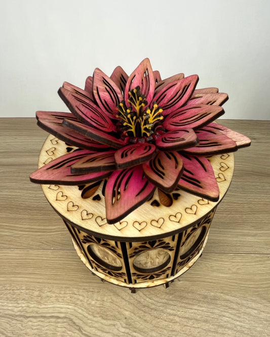 Carmine Lotus: Handcrafted Wooden Gift Box with Removable Lid