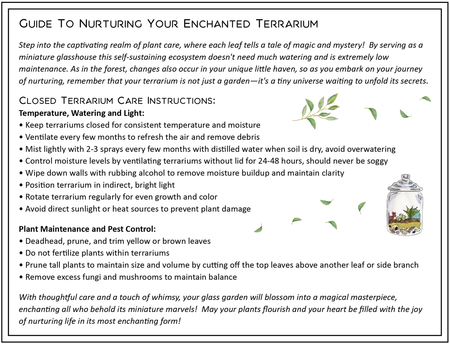 Terrarium Care Sheet
